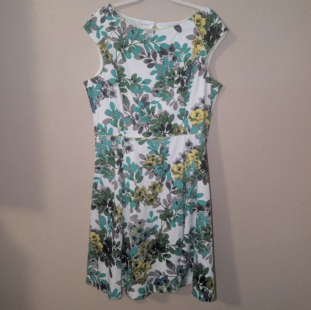 London Style Dress Womens 1 Green Multi Floral Cap Sleeve A-line Cut Out Back